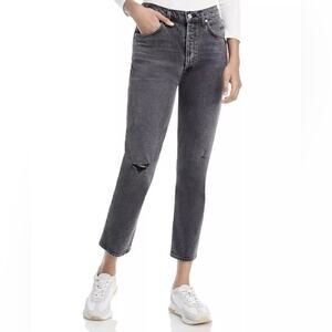 Citizens of Humanity Jolene gray distressed high rise straight button fly jeans